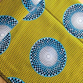 Afrikanischer Wax Print Stoff Baumwolle BLUE YELLOW CIRCLE